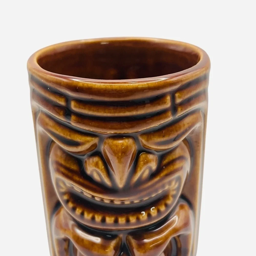 Vintage 1960s Tiki Leilani Brown Ceramic Mug Hawaii Polynesian 5.1”